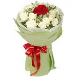 11 White Roses With 1 Red Rose In Center